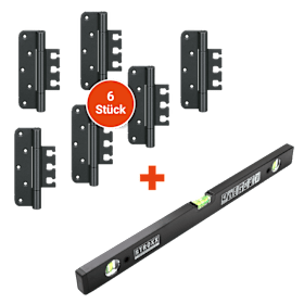 SIMONSWERK Set: 6 x Objektband VX 7729/160 18-3, schwarz matt + STROXX Wasserwaage 80 cm