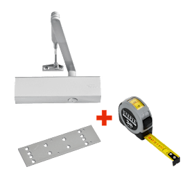 dormakaba Set: Türschließer TS 73V BC/ÖD mit Gestänge und Montagezubehör, silberfarben, EN 2-4 + STROXX Maßband