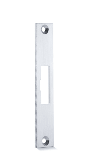 GEZE Flachschließblech FTV 320 Edelstahl matt, mit Fallenausschnitt, 24x110x3 mm, für Fluchtweganwendungen