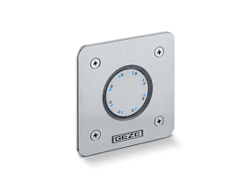 GEZE LED Boden-Sensortaster mit Rahmen, Edelstahlgehäuse, IP69, rot/blau LED-Anzeige