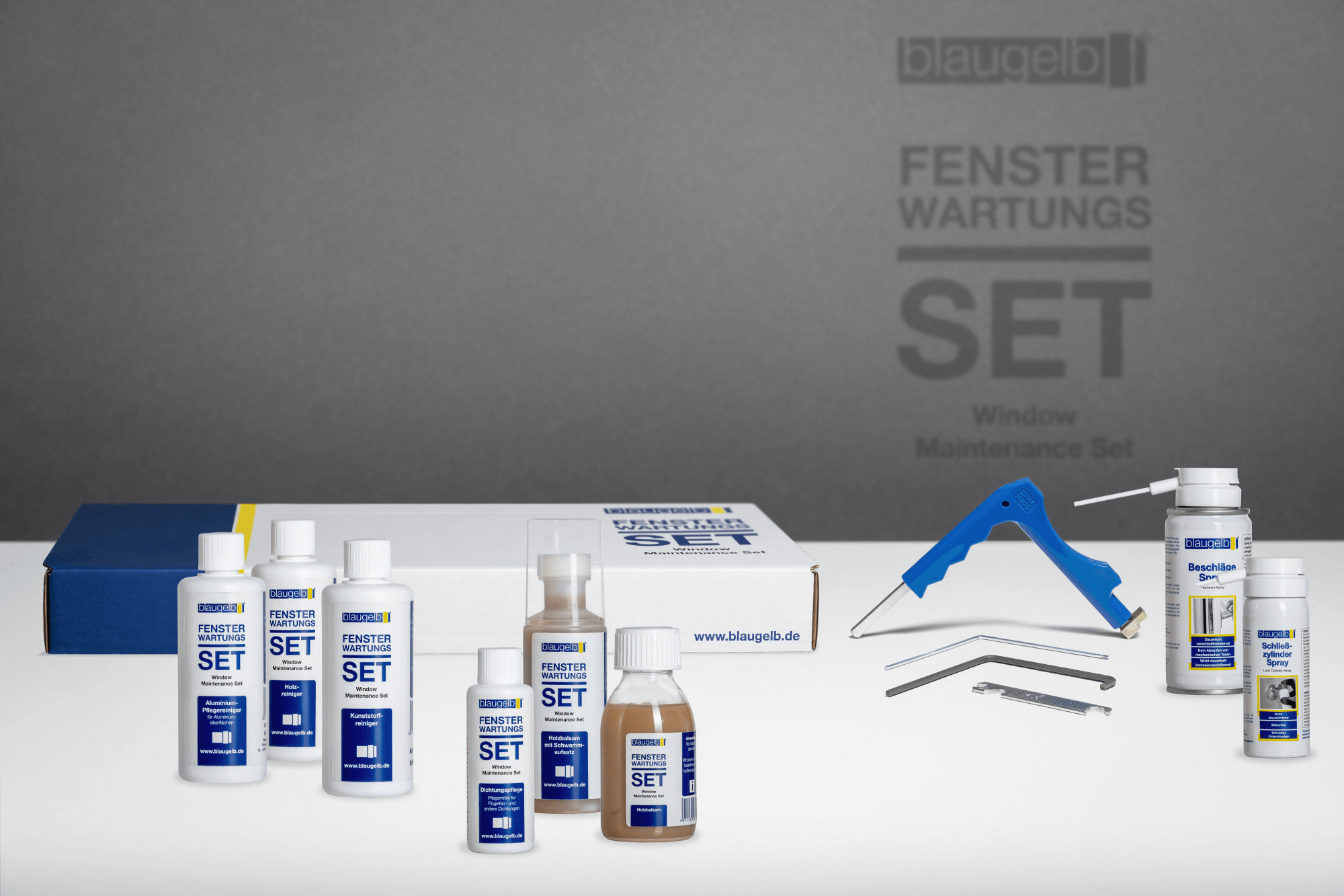 blaugelb Fenster-Wartungsset für Siegenia Holzfenster